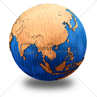 Asia on wooden Earth