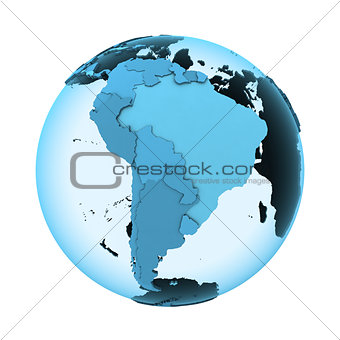 South America on translucent Earth