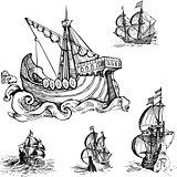 Set of Old Sailing Ships