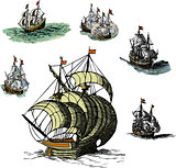 Set of Old Sailing Ships