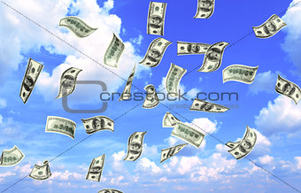 Flying banknotes of dollars 