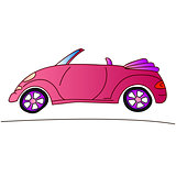 pink car for girl, cabriolet summer illustration