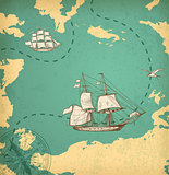 Ancient map with ships.