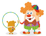 Clown with trained dog