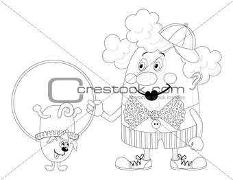 Clown with trained dog, contour