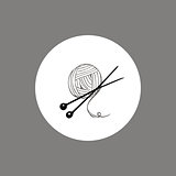 Knitting yarn skein and needles icon or logo design