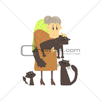 Old Lady With Three Cats