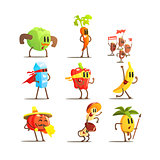 Healthy Food Cartoon Characters Set
