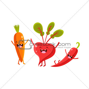 Carrot, Beetroot And Pepper Cartoon Friends