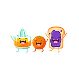 Orange, Squeezer And Toast Cartoon Friends