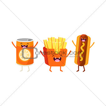 Fries, Hot dog And Soda Cartoon Friends