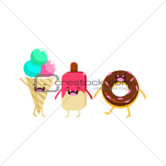 Ice-cream And Doughnut Cartoon Friends