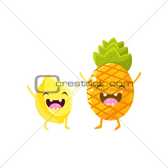 Lemon And Pineapple Cartoon Friends