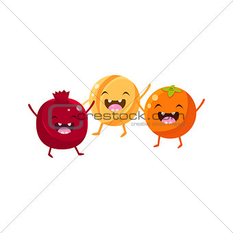 Pomegranate, Melon And Orange Cartoon Friends
