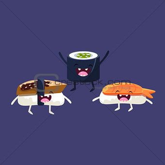 Sushi And Miso Soup Cartoon Friends
