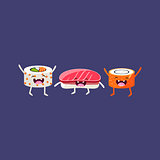Sushi And Rolls Cartoon Friends