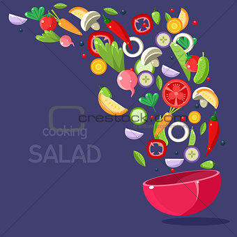 Salad Ingredients Flying Into Bowl