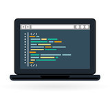 Programming and coding icon - website development on laptop scre