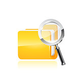 Yellow folder icon and magnifying glass. Vector