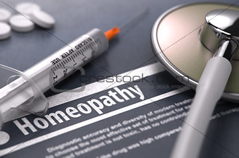 Homeopathy. Medical Concept on Grey Background.