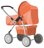 Baby carriage. Orange baby pram