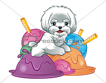 Dog puppy in ice-cream