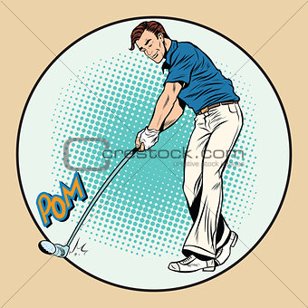 Golf player has a stick in the ball