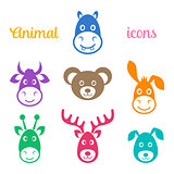 Colorful vector animal face icons