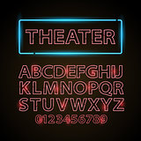 Vector red neon lamp letters font show cinema or theather