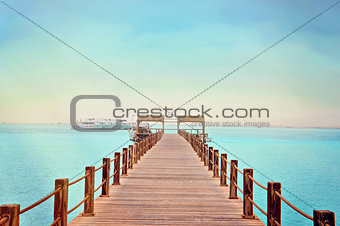 Tropical wooden pier in Red sea