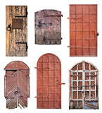 Set of closed old doors isolated on white 