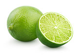 Fresh lime citrus fruit with half