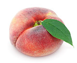 Chinese flat donut peach with leaf on white