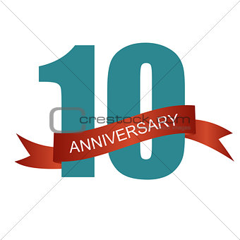 Ten 10 Years Anniversary Label Sign for your Date. Vector Illust