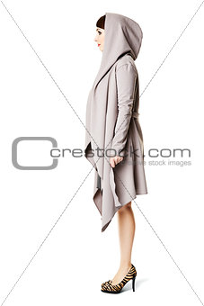 Woman in gray coat 
