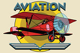 Retro two-winged plane aviation poster