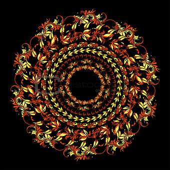 hohloma circular pattern on a black. vector illustration