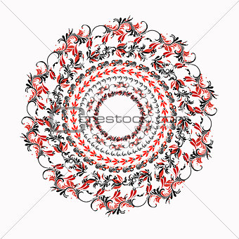 hohloma round red black pattern on a white. vector illustration
