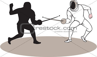 Swordsmen Fencing Isolated Cartoon