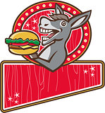Donkey Mascot Serve Burger Rectangle Retro