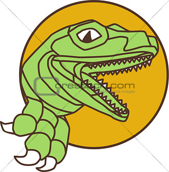 Raptor Head Breaking Out Wall Circle Drawing