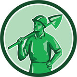 Green Miner Holding Shovel Circle Retro