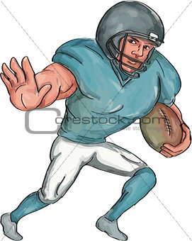 American Football Player Stiff Arm  Caricature