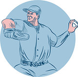 Baseball Pitcher Throwing Ball Circle Drawing