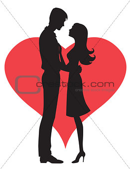 Couple  concept. Silhouette of man and womans heads forming a heart shape