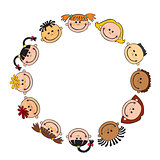 The world children in a circle kids smile white background