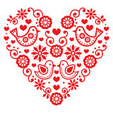 Folk art Valentine's Day heart - love, wedding, birthday greetings card