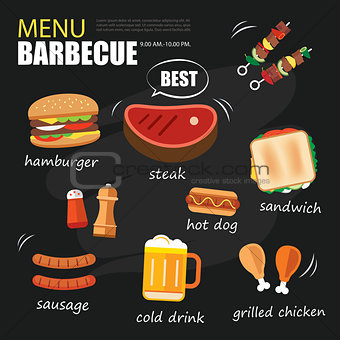 barbecue menu party. BBQ invitation template menu design set