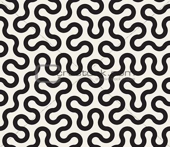 Vector Seamless Black and White Tangled Round Stripes Geometric Pattern