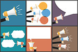 Hand with Megaphone Flat Vector Images Set